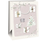 Ditipo Dárková kraftová taška 27 x 12 x 37 cm Vánoční šedá, nápis, ubrousky, bílý stromeček