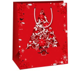 Ditipo Dárková papírová taška 26,4 x 13,6 x 32,7 cm Vánoční červená, stromeček v květináči