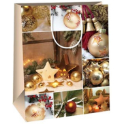 Ditipo Dárková papírová taška 26,4 x 13,6 x 32,7 cm Vánoční baňky ve čtverečcích
