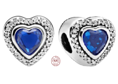 Charm Sterlingové stříbro 925 Srdíčko s modrým krystalem, korálek na náramek láska