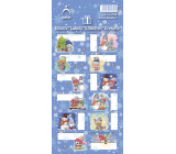 Arch Vánoční etikety samolepky na dárky Medvídek s čepicí a stromeček, modrý arch 12 etiket