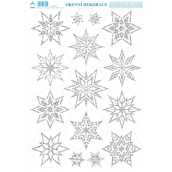 Arch Vánoční samolepka, okenní fólie bez lepidla Hvězdy stříbrné s glitry 35 x 25 cm
