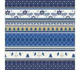 Präsenta Dárkový balící papír 70 x 200 cm Vánoční modré, bílé, zlaté pásky, vánoční vzory