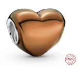 Charm Sterlingové stříbro 925 Metalické hnědé srdce, korálek na náramek, láska