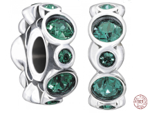 Charm Sterlingové stříbro 925 Narozeninový prstenec květen, královsky zelený, korálek na náramek znamení