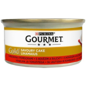 Gourmet Gold Savoury Cake hrubá paštika s hovězím a rajčaty konzerva pro dospělé kočky 85 g