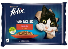 Felix Fantastic Multipack hovězí a kuřecí v želé, kompletní krmivo pro dospělé kočky 4 x 85 g