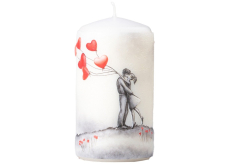 Emocio Milenci s balonky, srdce bílá svíčka válec 60 x 110 mm