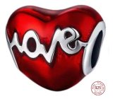 Charm Sterlingové stříbro 925 Červené srdce tlukot Love, korálek na náramek láska