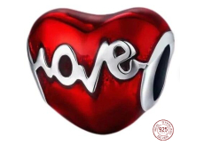 Charm Sterlingové stříbro 925 Červené srdce tlukot Love, korálek na náramek láska