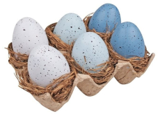 Vajíčka plastová v hnízdě na platu 6 cm, 6 kusů
