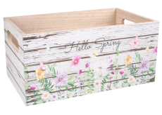 Bedýnka dřevěná Hello Spring s květinovým vzorem 25 x 15 x 12 cm