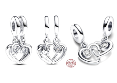 Charm Sterlingové stříbro 925 Srdíčka spojená k sobě 2v1, přívěsek na náramek láska