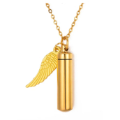 Pamětní, pietní urnový přívěsek, andělská křídla zlatý voděodolný, nerezová ocel 9 x 37 mm