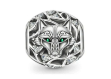 Charm Sterlingové stříbro 925 vlk, zelené oči, korálek na náramek zvíře