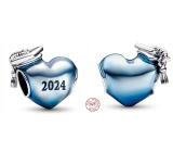 Charm Sterlingové stříbro 925 Gradace Modré promoční srdce 2024, korálek na náramek gradace