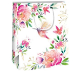Ditipo Dárková papírová taška 18 x 10 x 22,7 cm Bílá barevné květy a kolibřík