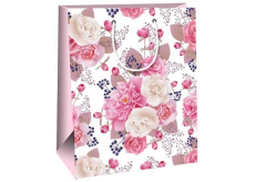 Ditipo Dárková papírová taška 26,4 x 13,6 x 32,7 cm Bílá růžové květy