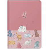 Albi Diář týdenní 18 měsíční 2024 - 2025 Růžový, kočičky 12,5 cm x 17 cm x 1,3 cm