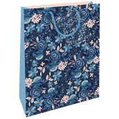 Nekupto Dárková papírová taška 32,5 x 26 x 13 cm Květinový vzor modrý