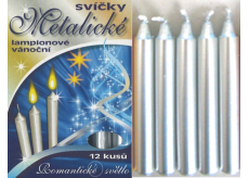 Romantické světlo Vánoční svíčky krabička hoření 90 minut metalická stříbrná 12 kusů