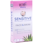 Victoria Beauty Sensitive depilační voskové pásky na obličej a bikiny 20 kusů a ubrousky 2 kusy