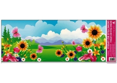 Okenní fólie bez lepidla krajinka s růžovým motýlem 60 x 22, 5 cm 1 kus
