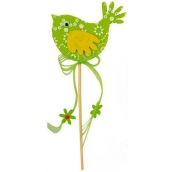 Ptáček z filcu zelený-bílý dekor zápich 7cm + špejle