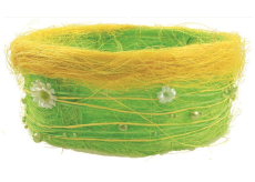 Jarní košíček ze sisalu s kopretinkami a perličkami 18 cm