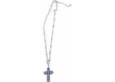 Náhrdelník stříbrný s modrými krystaly s přívěškem kříž 40 cm