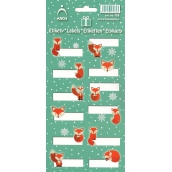 Arch Vánoční etikety samolepky Lišky zelený arch 12 etiket