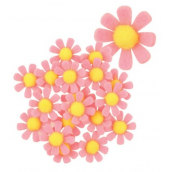 Květy z filcu s lepíkem růžové dekorace 3,5 cm v krabičce 18 kusů