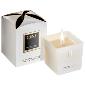jFenzi La Amore Sojová vonná svíčka s vůní parfému Dior Jadore Ručně vyrobena bílá 200 g