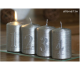 Lima Adventní sada s čísly svíčka stříbrná válec 60 x 90 mm 4 kusy