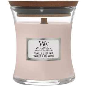 WoodWick Vanilla & Sea Salt - Vanilka a mořská sůl vonná svíčka s dřevěným knotem a víčkem sklo malá 85 g