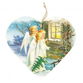 Bohemia Gifts Dekorační dřevěné srdce s potiskem Tři andělé 13 cm