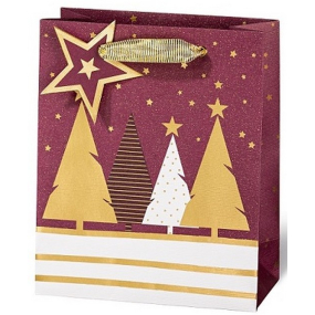 BSB Luxusní dárková papírová taška 23 x 19 x 9 cm Vánoční se stromky VDT 439-A5