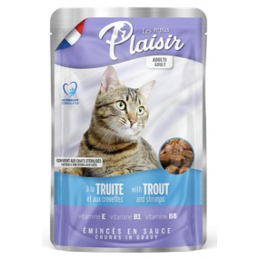Plaisir Cat se pstruhem a krevetami kompletní krmivo pro kočky kapsička 100 g
