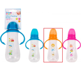 First Steps Feeding Bottle 0+ kojenecká lahev čirá s úchopy Zoo oranžová 250 ml