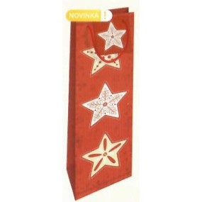 Nekupto Dárková papírová taška na láhev 33 x 10 x 9 cm červená s hvězdami Vánoční WLH