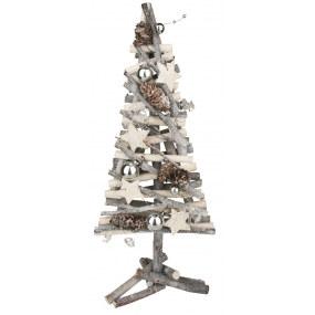 Vánoční strom proutěný proplétaný z větviček stříbrný 40 cm