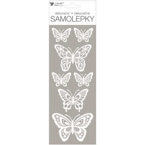 Samolepky bílé s glitry motýli 11 x 30 cm