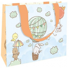 Nekupto Dárková papírová taška luxusní 23 x 17,5 x 10 cm Zvířátka v létajícím balónu 2040 LFM