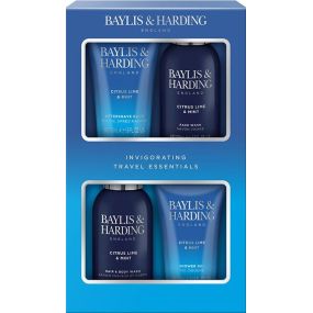 Baylis & Harding Men´s Citrus Lime & Mint mycí gel na obličej 100 ml + mycí gel na tělo a vlasy 100 ml + balzám po holení 50 ml + sprchový gel 50 ml, kosmetická sada pro muže