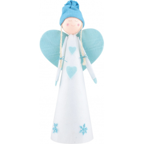 Anděl flísový s modrými křídly ve tvaru srdce modrobílý 40 cm na postavení