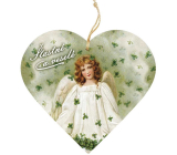 Bohemia Gifts Dřevěné dekorační srdce s potiskem Anděl se čtyřlístky 12 cm