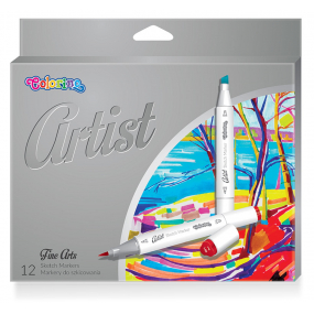 Colorino Artist skicovací fixy oboustranné, štětcový a seříznutý hrot 12 sytých barev