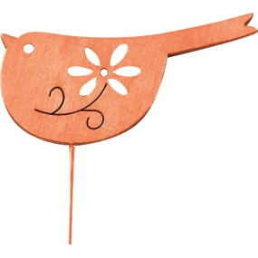 Ptáček dřevěný oranžový 8 cm + drátek, 1 kus
