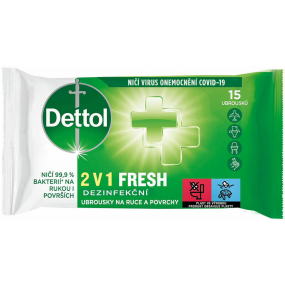 Dettol Fresh 2v1 Dezinfekční ubrousky na ruce a povrchy 15 kusů