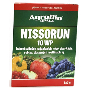 AgroBio Nissorun 10WP insekticidní přípravek pro hubení svilušek v jádrovinách, jahodnících, okrasných rostlinách nebo v zelenině 2 x 2 g